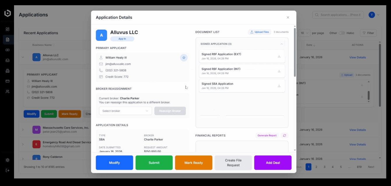 Application Details modal