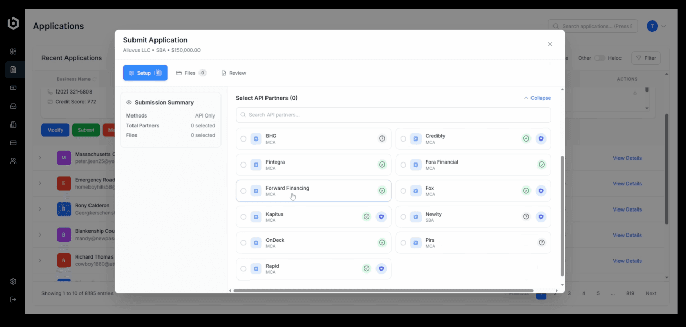Submit Application — API partners