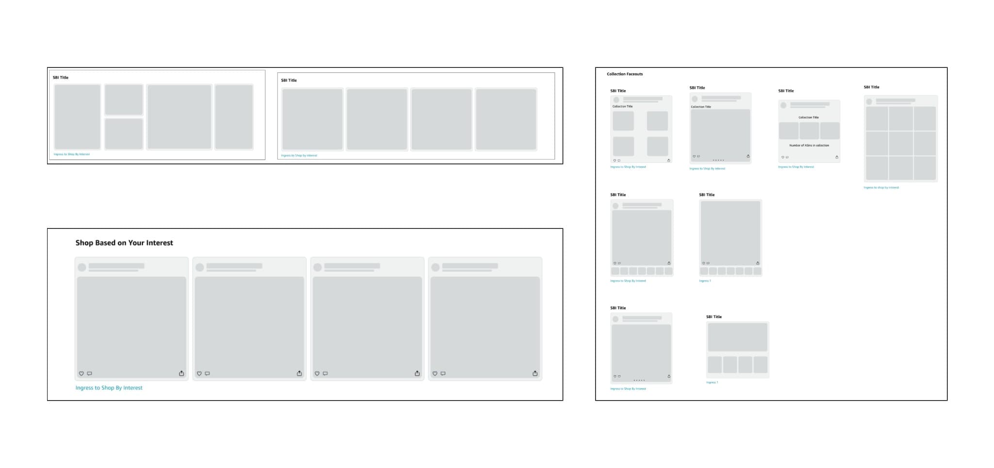 Shop By Interest and Collection Faceouts widget templates — asymmetrical layouts, grids, and ingress to Shop By Interest